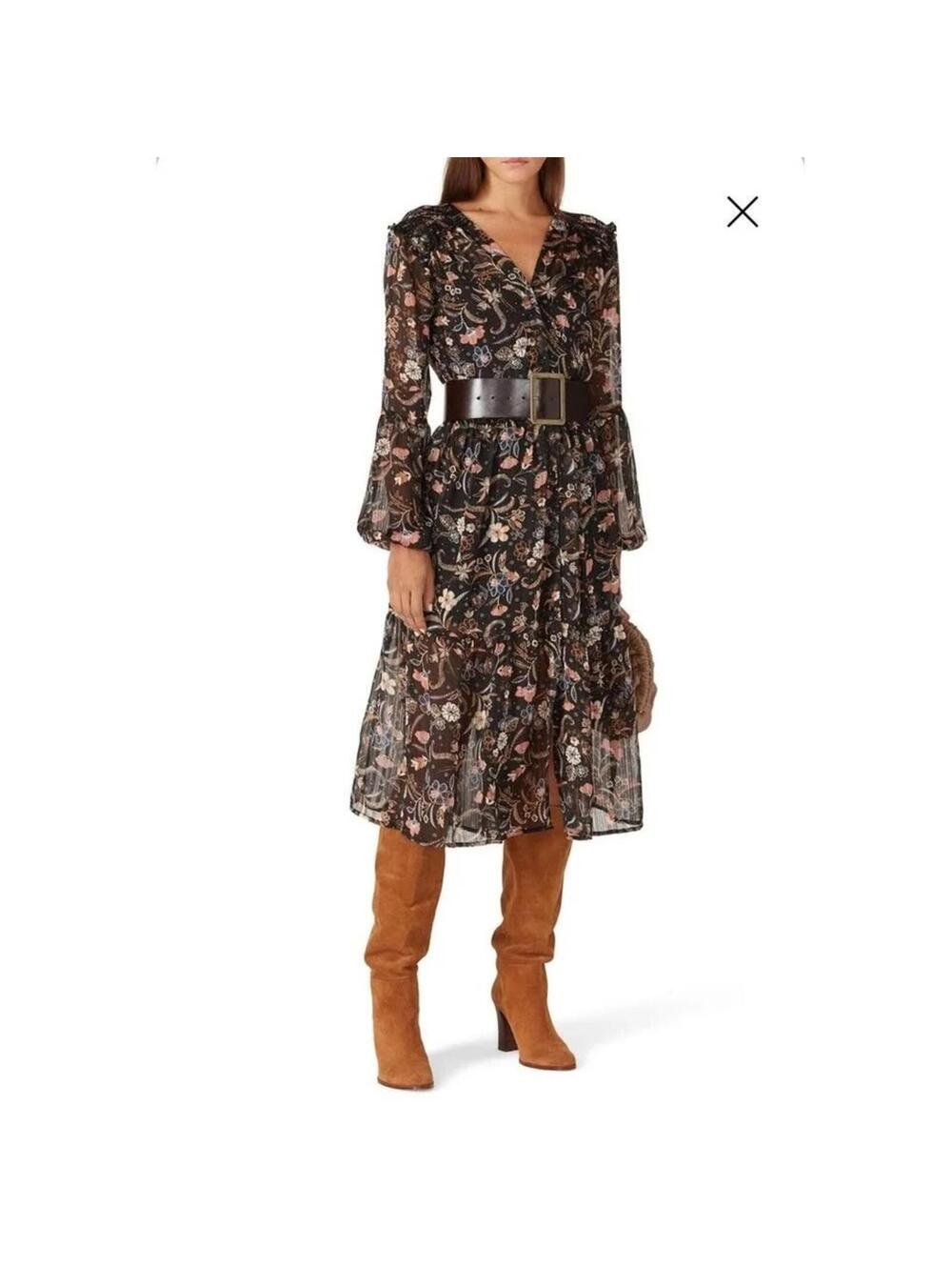 MINKPINK Shiloh Floral Midi Dress NWT Long Sleeve Boho Size S